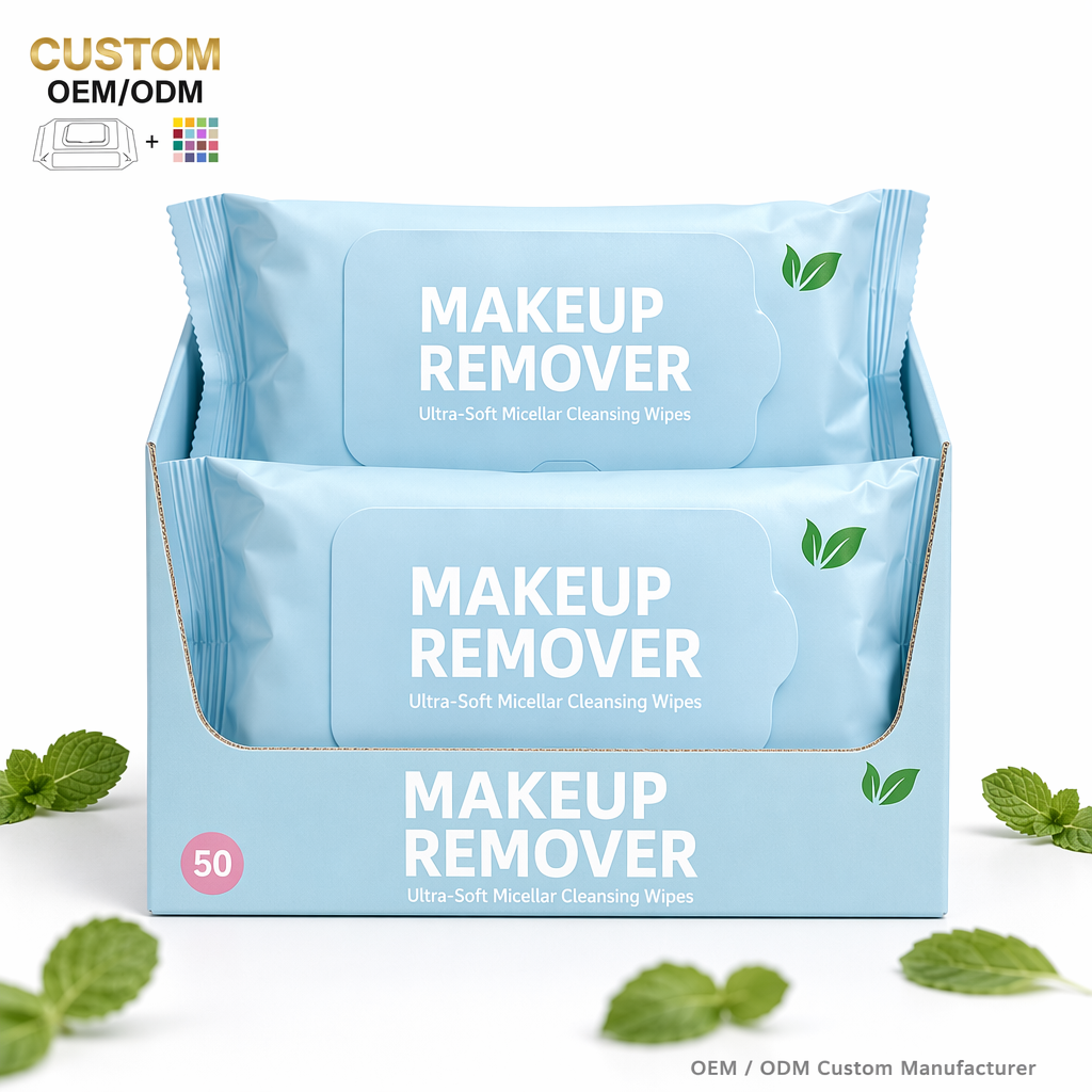 OEM Private Label Plant-Based Micellar Makeup Remover Wipes 50ct Twin Pack Gentle Face Cleansing Cloth Factory Direct Wholesale